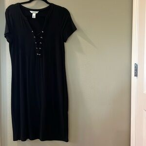 Black cotton dress with lining behind lace up bodice